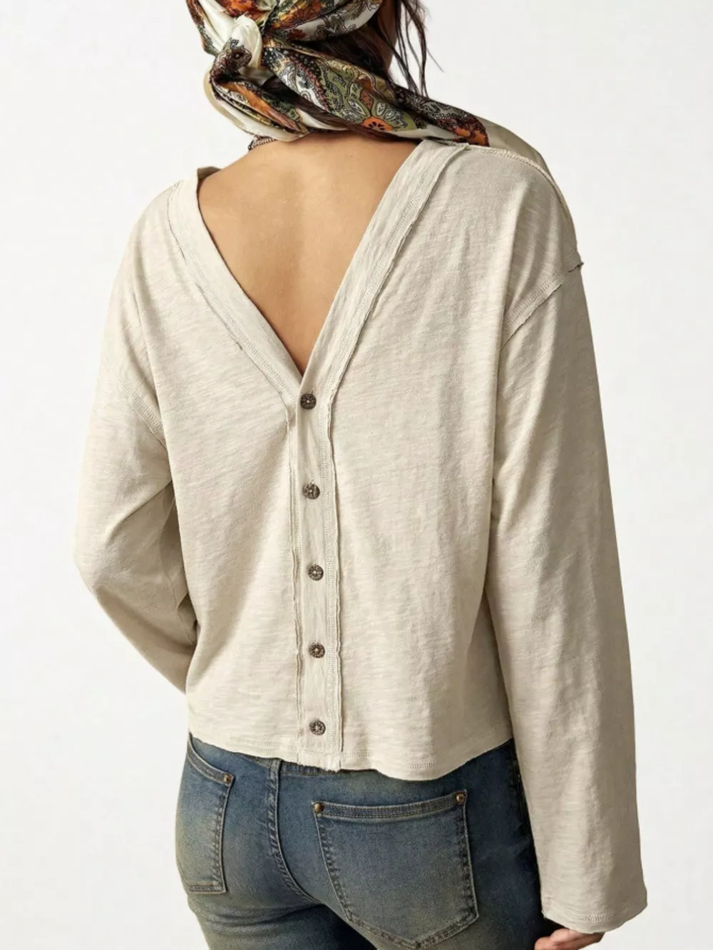 Exposed Seam Long Sleeve Shirt with Two Way to Wear, image 9