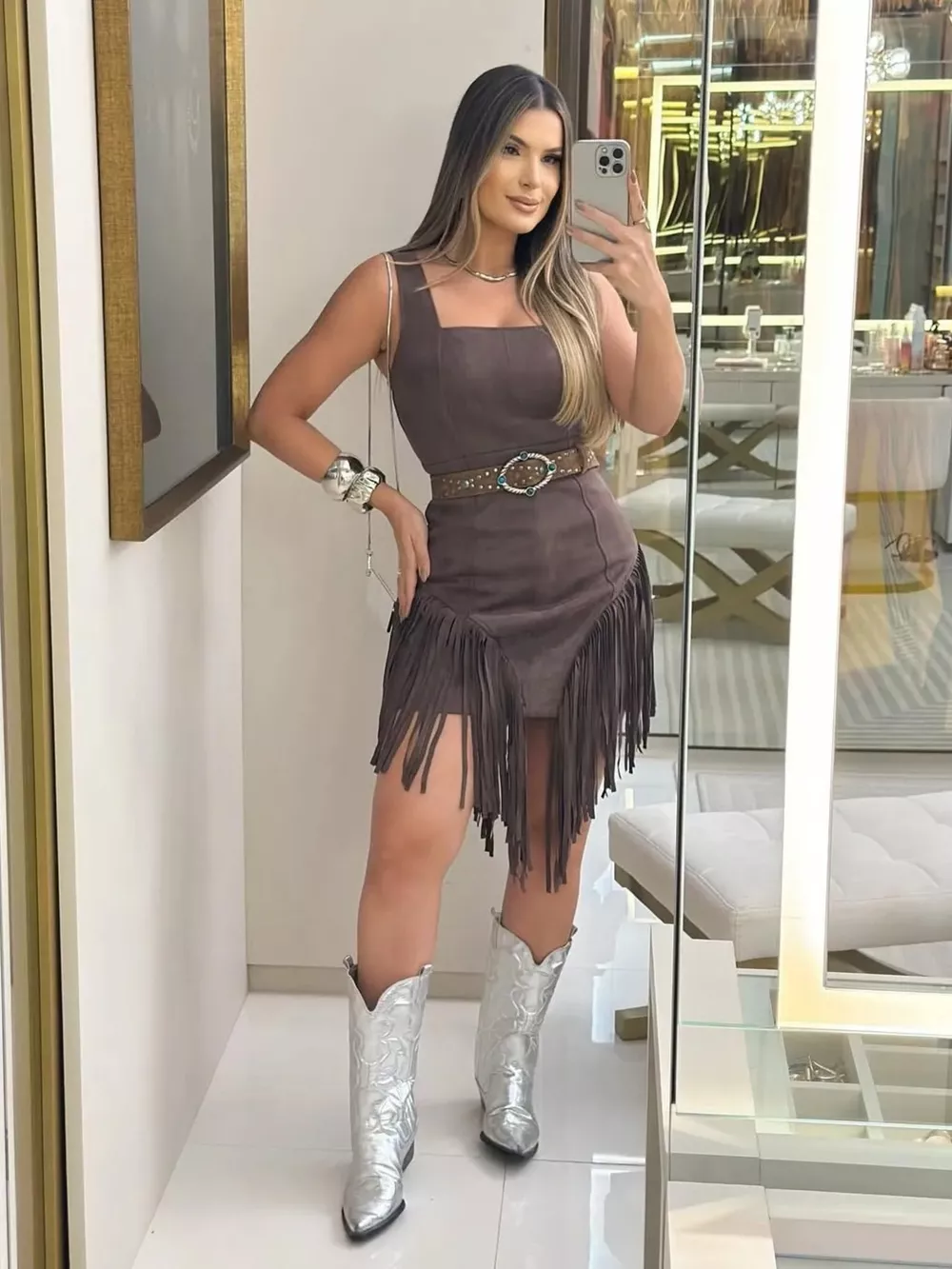 Sleeveless Fringed Mini Dress, image 4