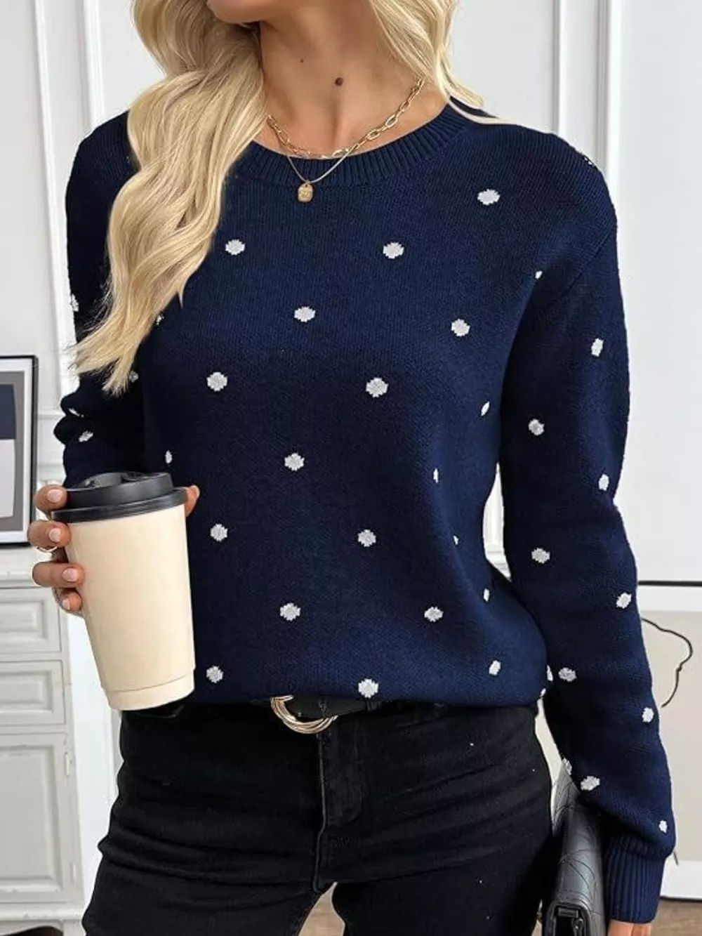 Polka Dot Crew Neck Sweater, image 12