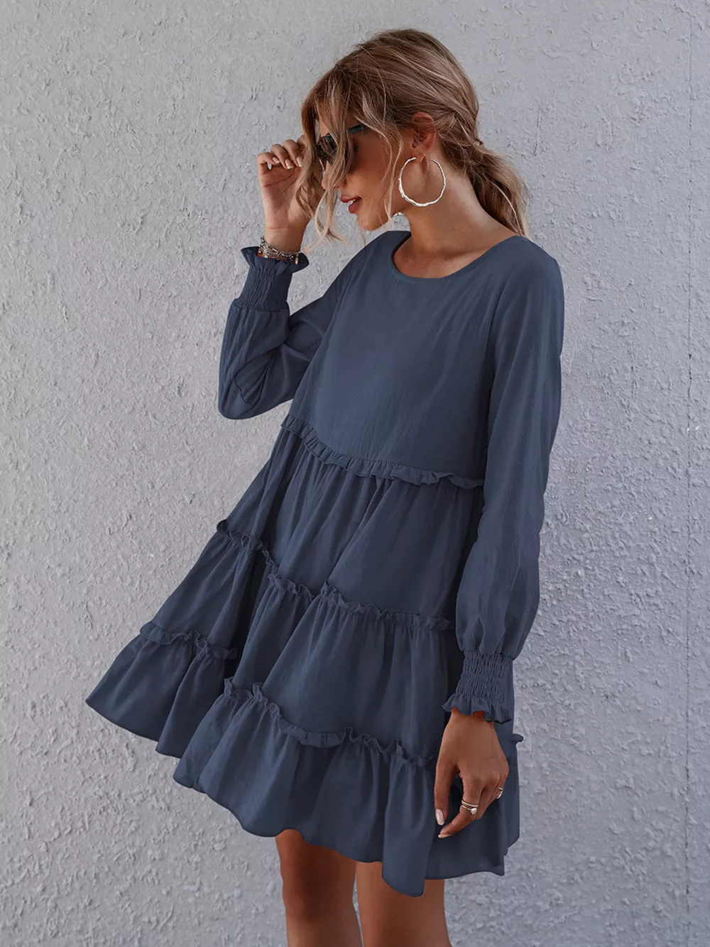 Ruffle Tiered Long Sleeve Mini Dress, image 9