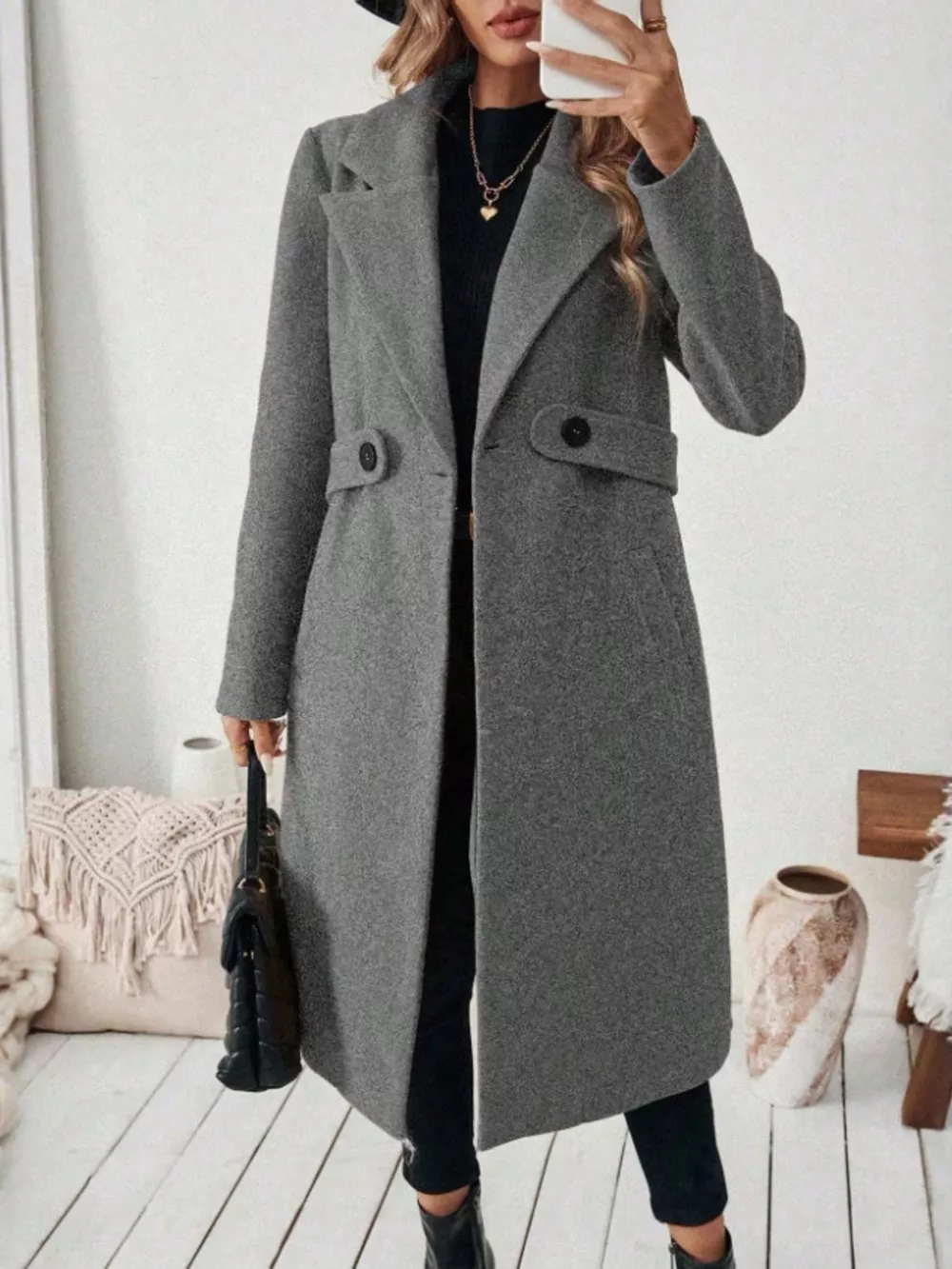 Full Size Elegant Lapel Collar Belted Coat with Pockets Plus Size, image 2