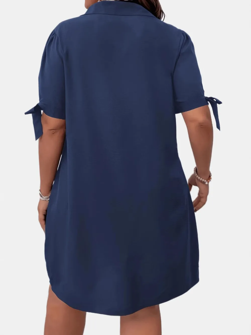 Button Detail Shift Dress with Tie Sleeves, image 2