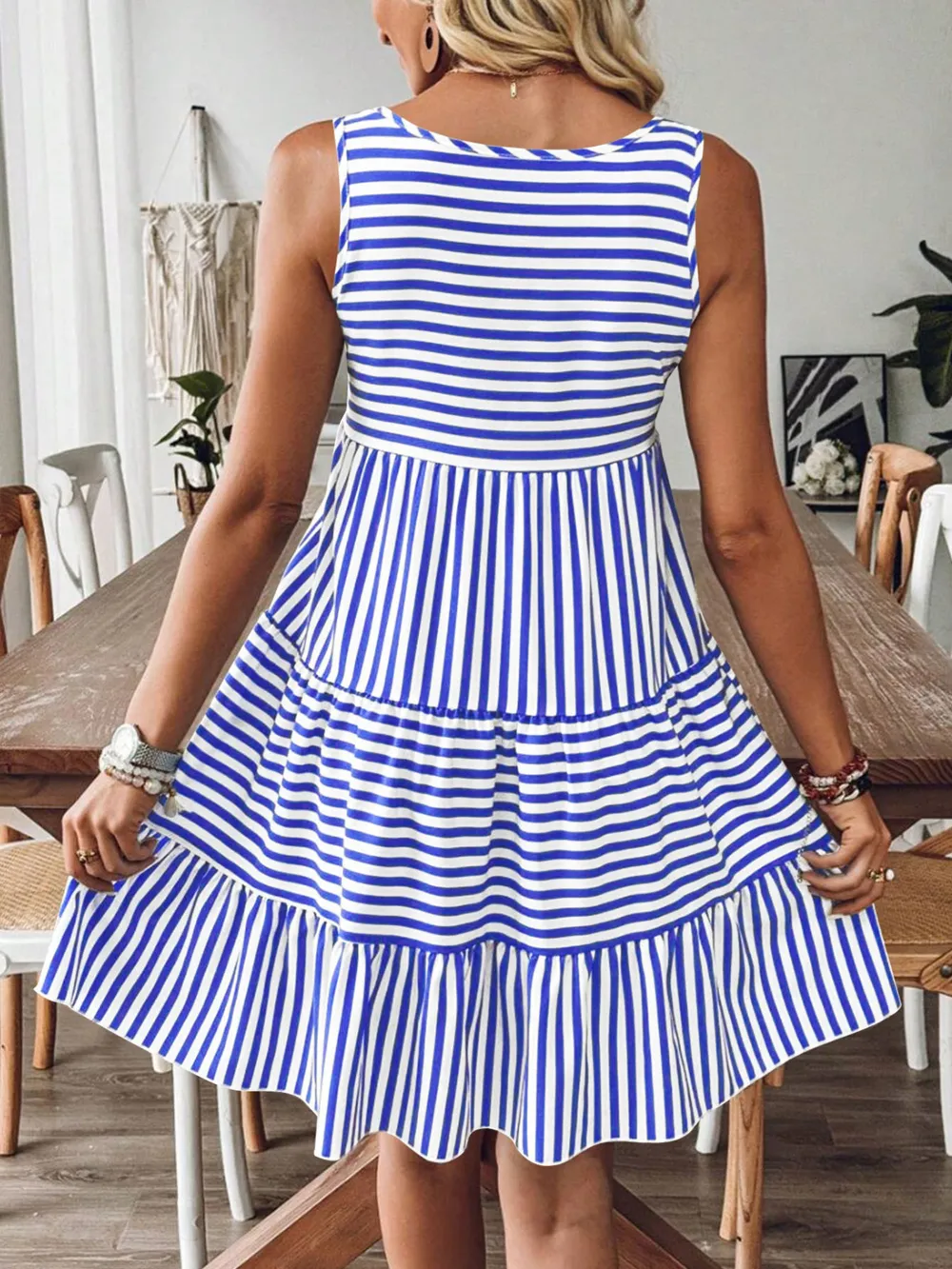 Casual Striped Tiered Ruffle Tank Dress, image 11