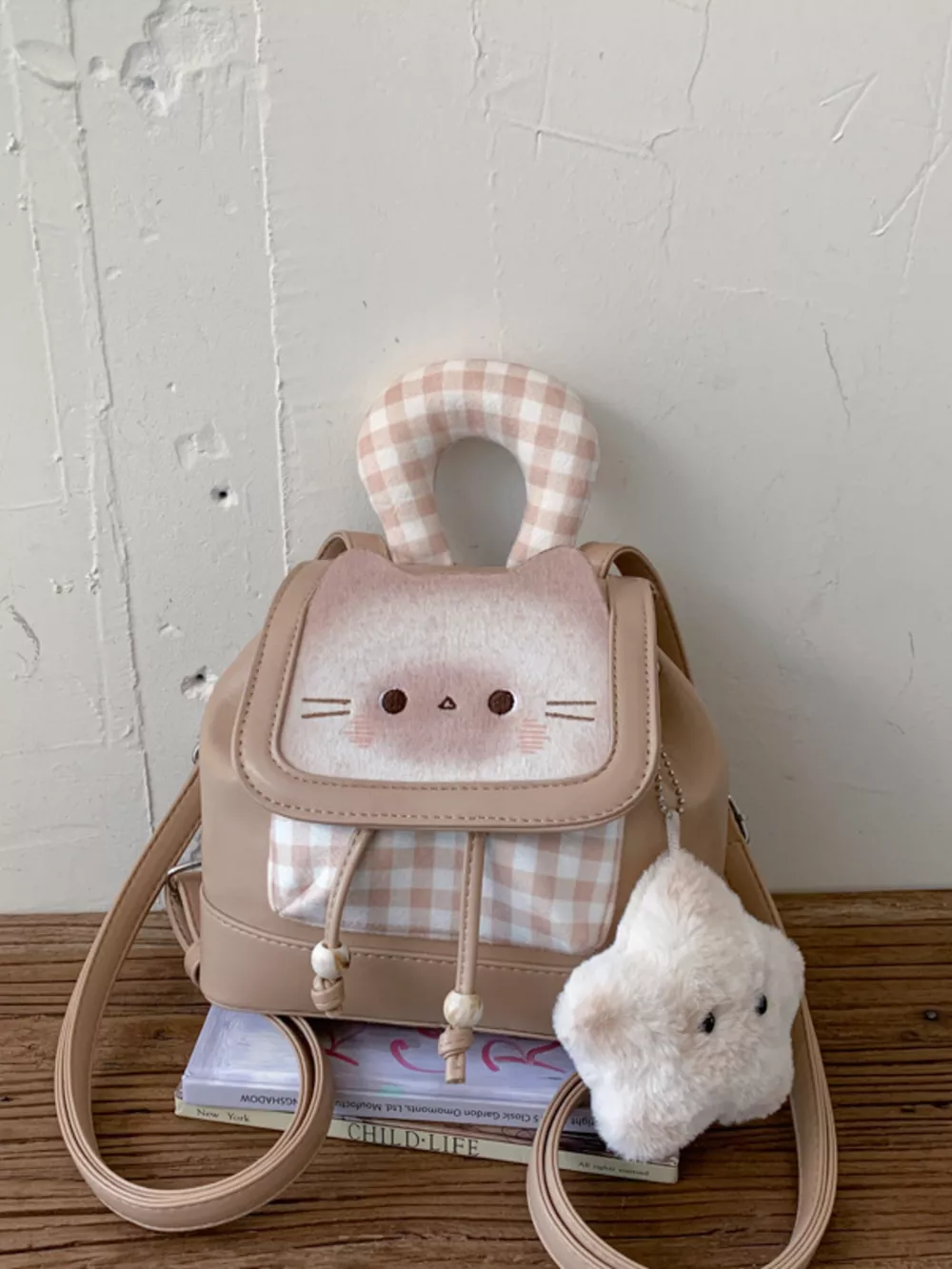 Cat Plaid Backpack Bag, image 3