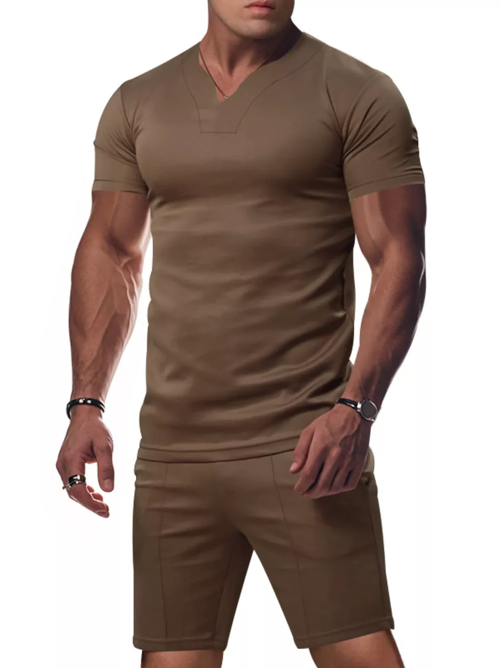 Men's Full Size V-Neck Short Sleeve T-Shirt and Shorts Set Plus Size, image 10