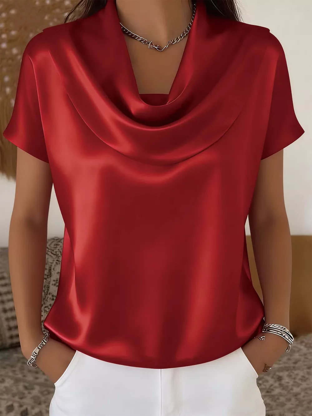 Cowl Neck Short Sleeve Blouse, image 8