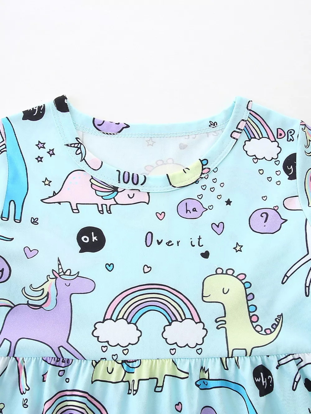 Children's Cute Cartoon Dinosaur & Unicorn Print Casual Dress, image 3