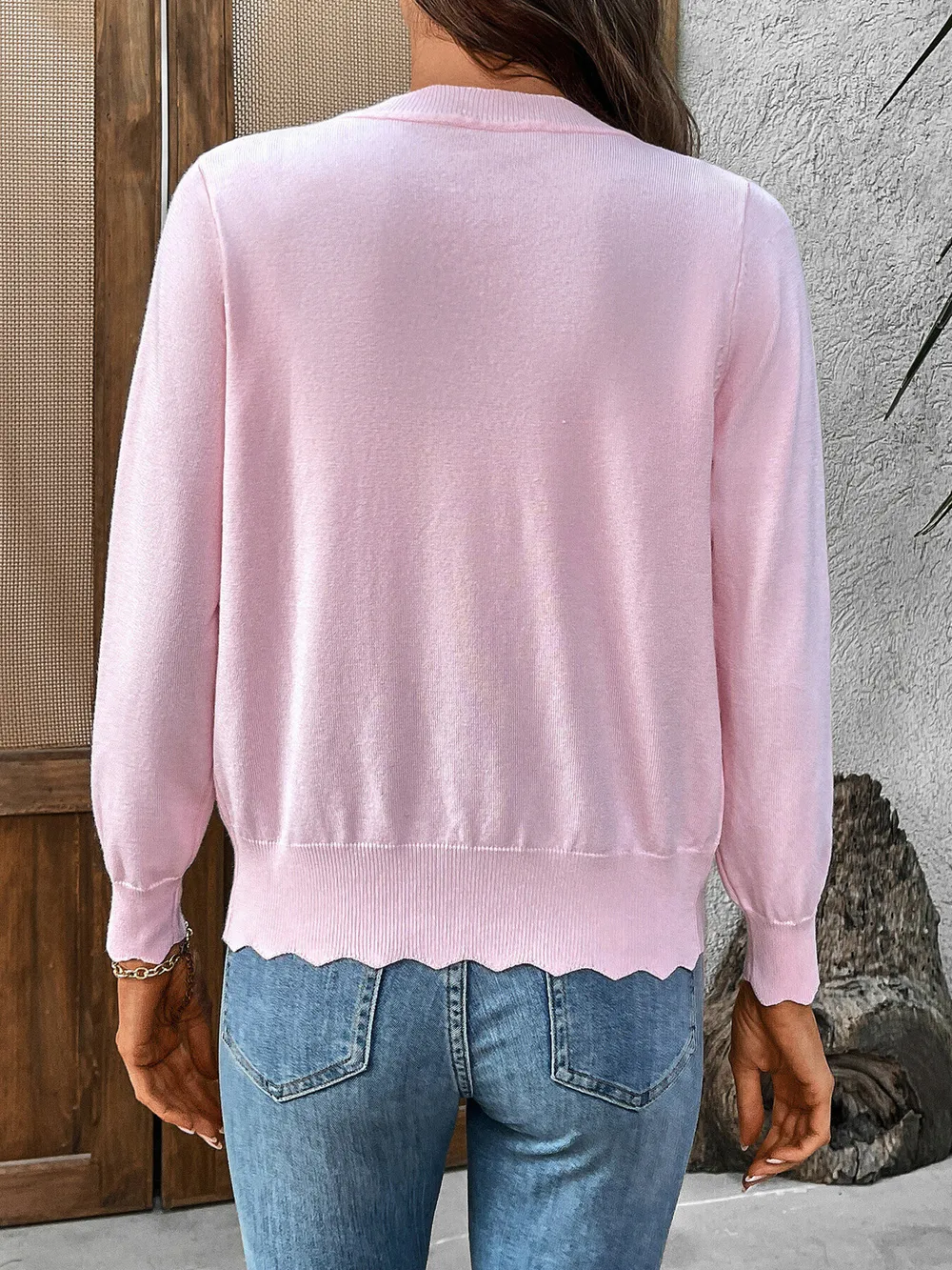 Ribbed Edge Button-Up Knit Cardigan, image 5
