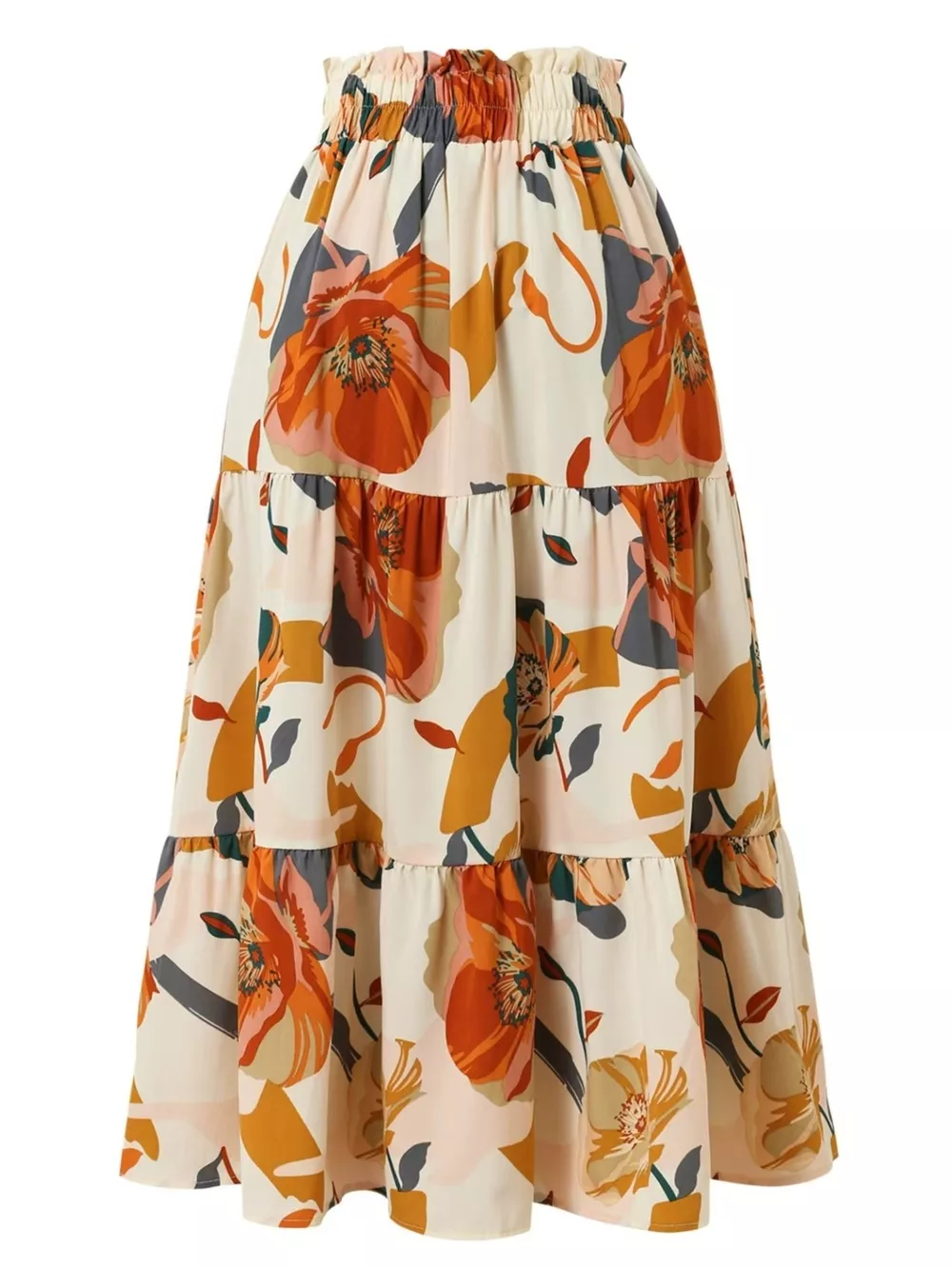 Full Size Floral Print Tiered Ruffle Midi Skirt Plus Size, image 4