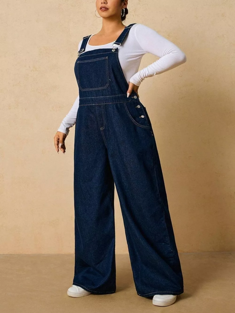 Plus Size Adjustable Strap Wide-Leg Denim Overalls, image 4