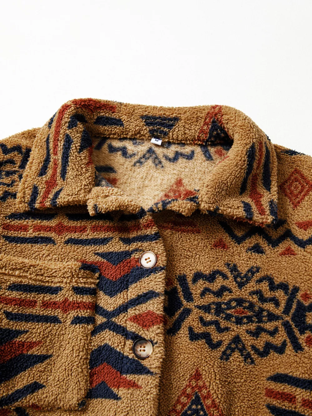 Western Aztec Pattern Fleece Button-Up Shacket, image 7