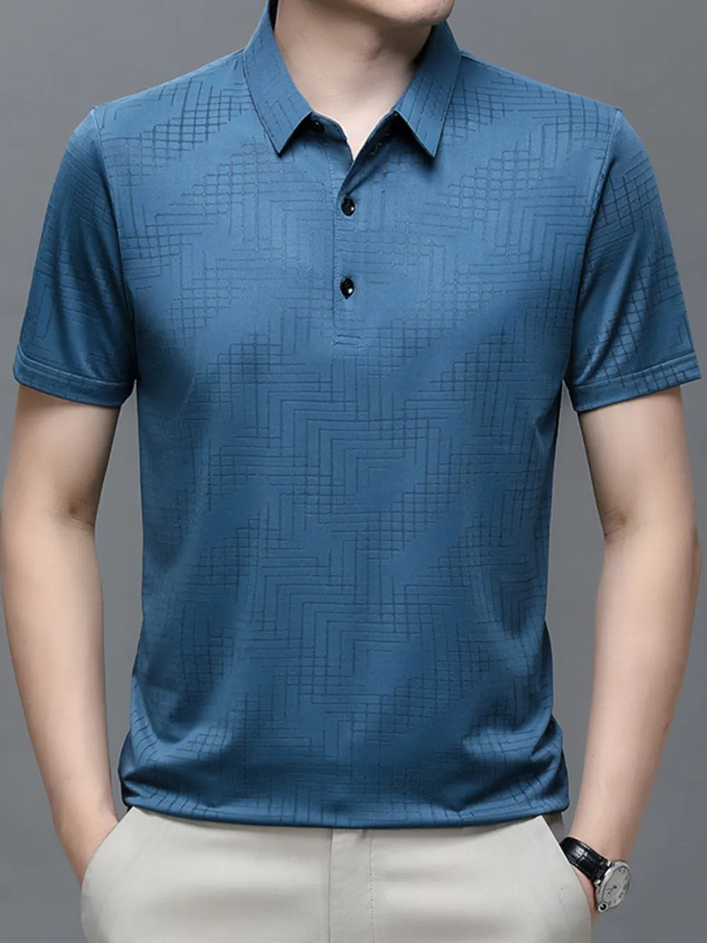 Men's Plus Size Textured Short Sleeve Polo Shirt, image 2
