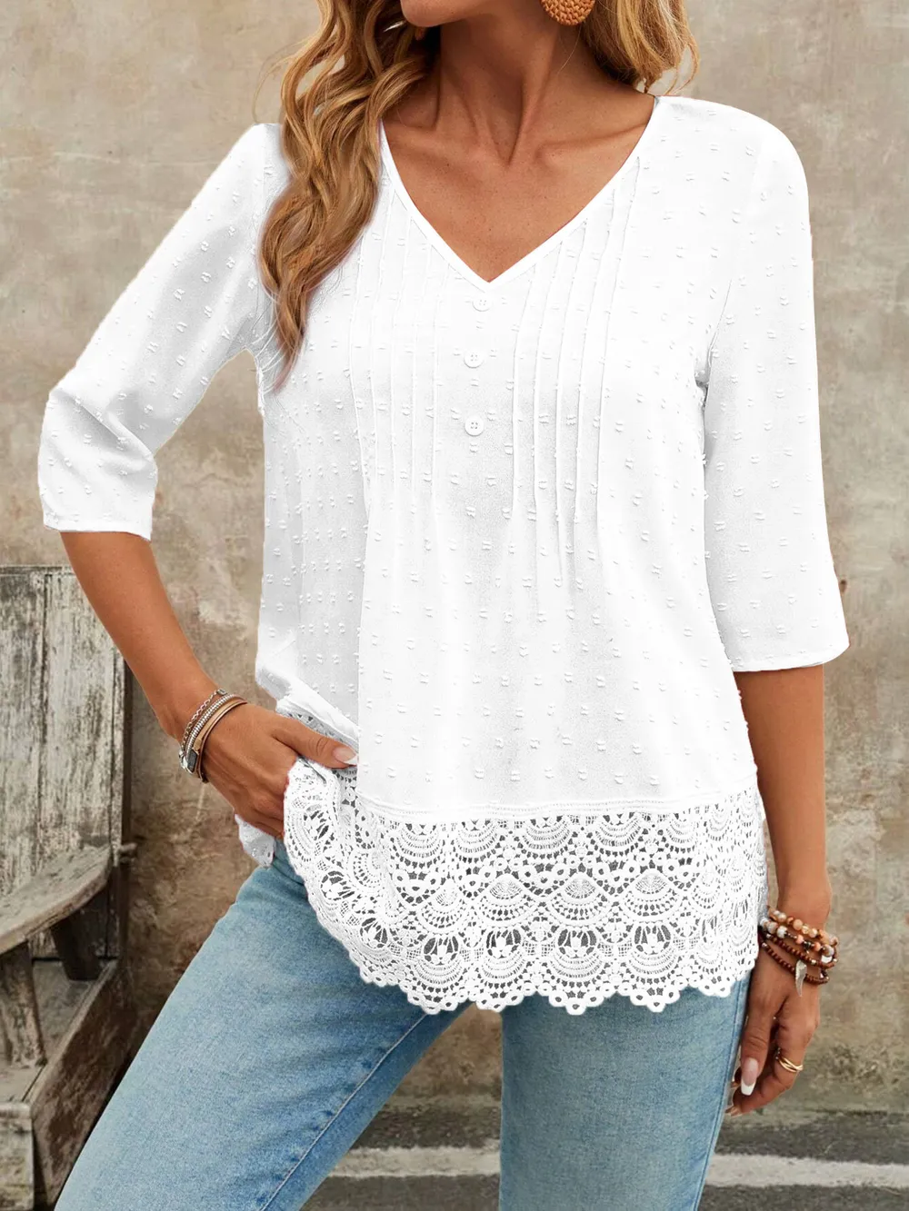 Lace Hem V-Neck Blouse, image 21
