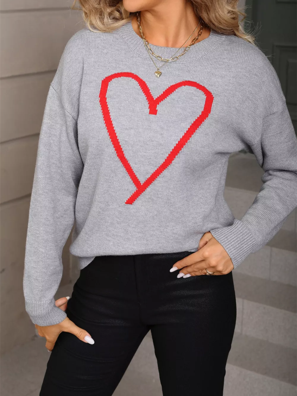Valentine's Day Heart Graphic Dropped Shoulder Sweater, image 2