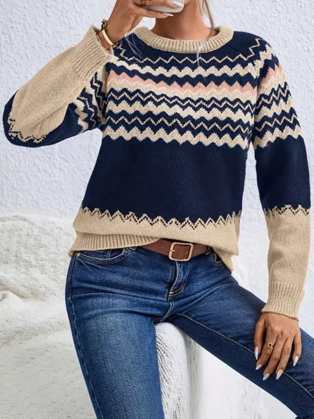 Geometric Pattern Knitted Sweater, image 5