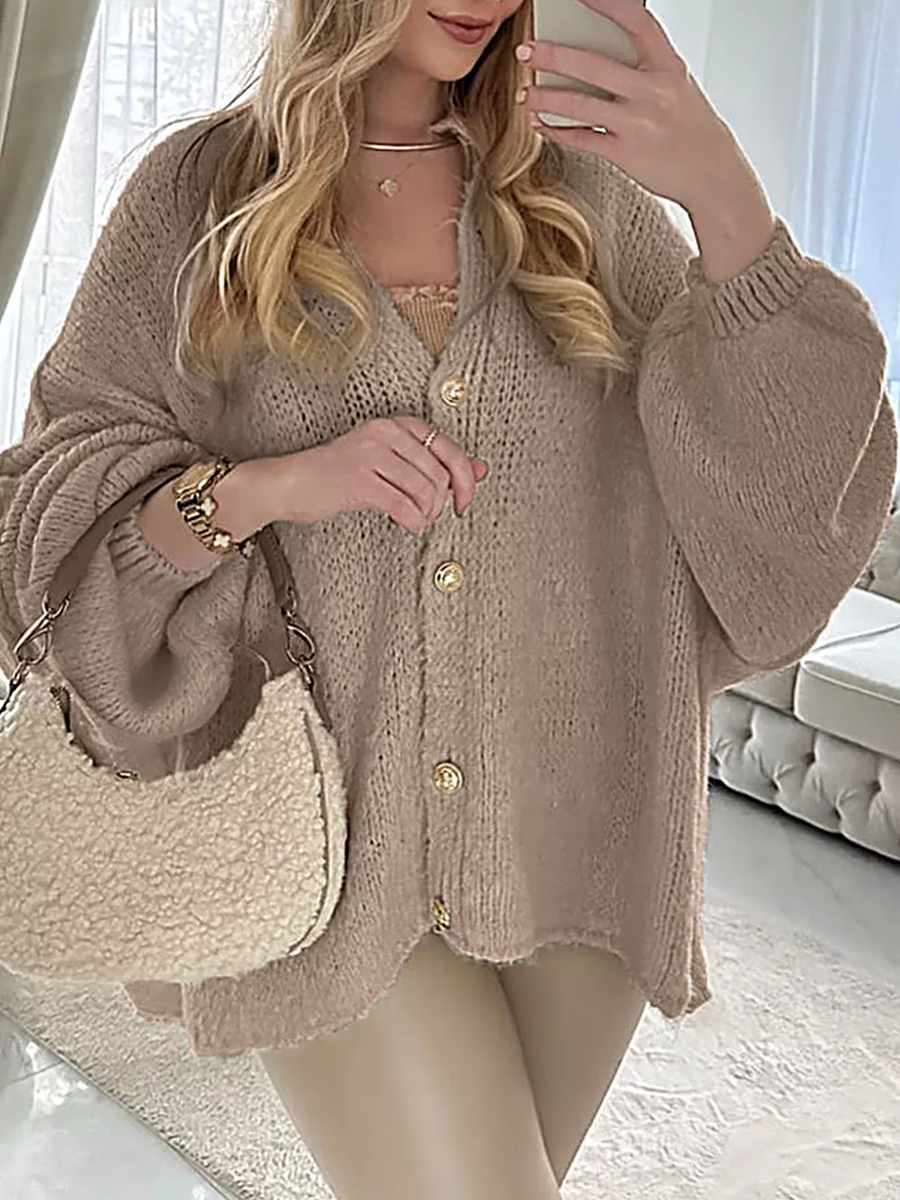 Oversized Knit Button Up Cardigan, image 9