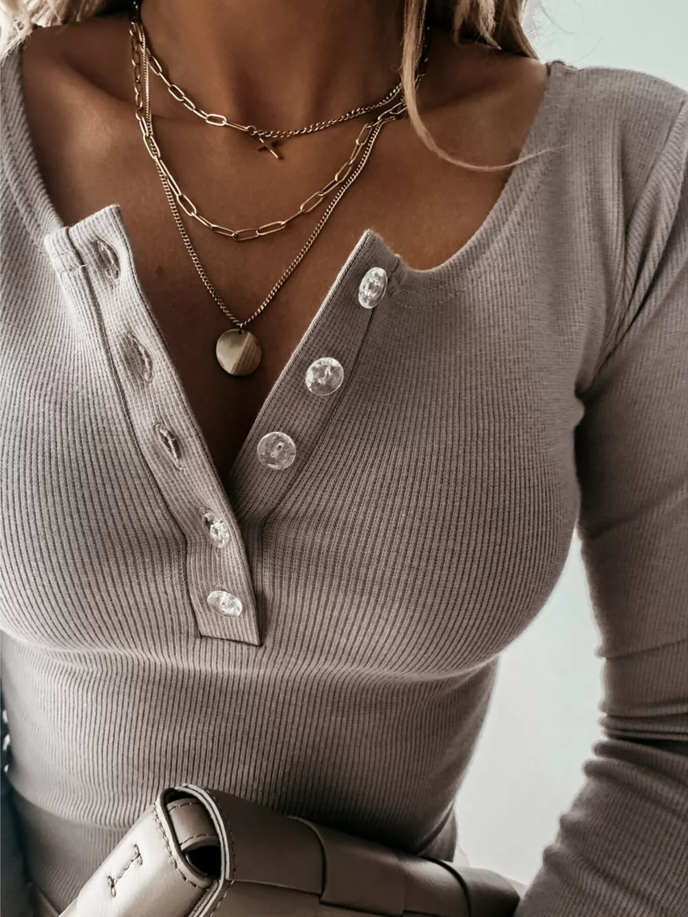 Ribbed Henley Long Sleeve T-Shirt, image 12