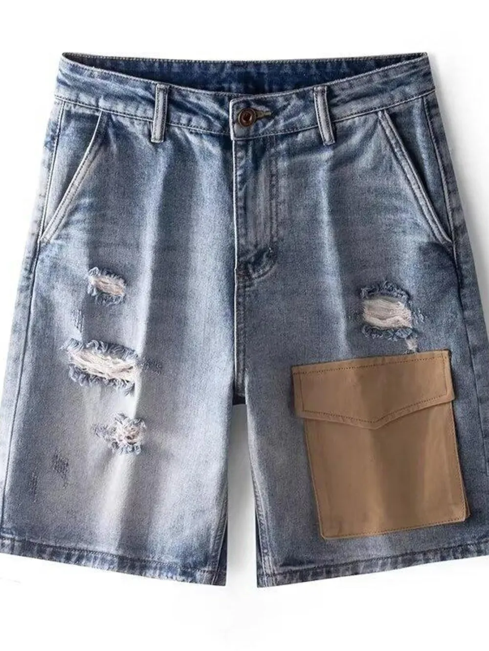 Men's Distressed Denim Shorts with Utility Pocket, image 5