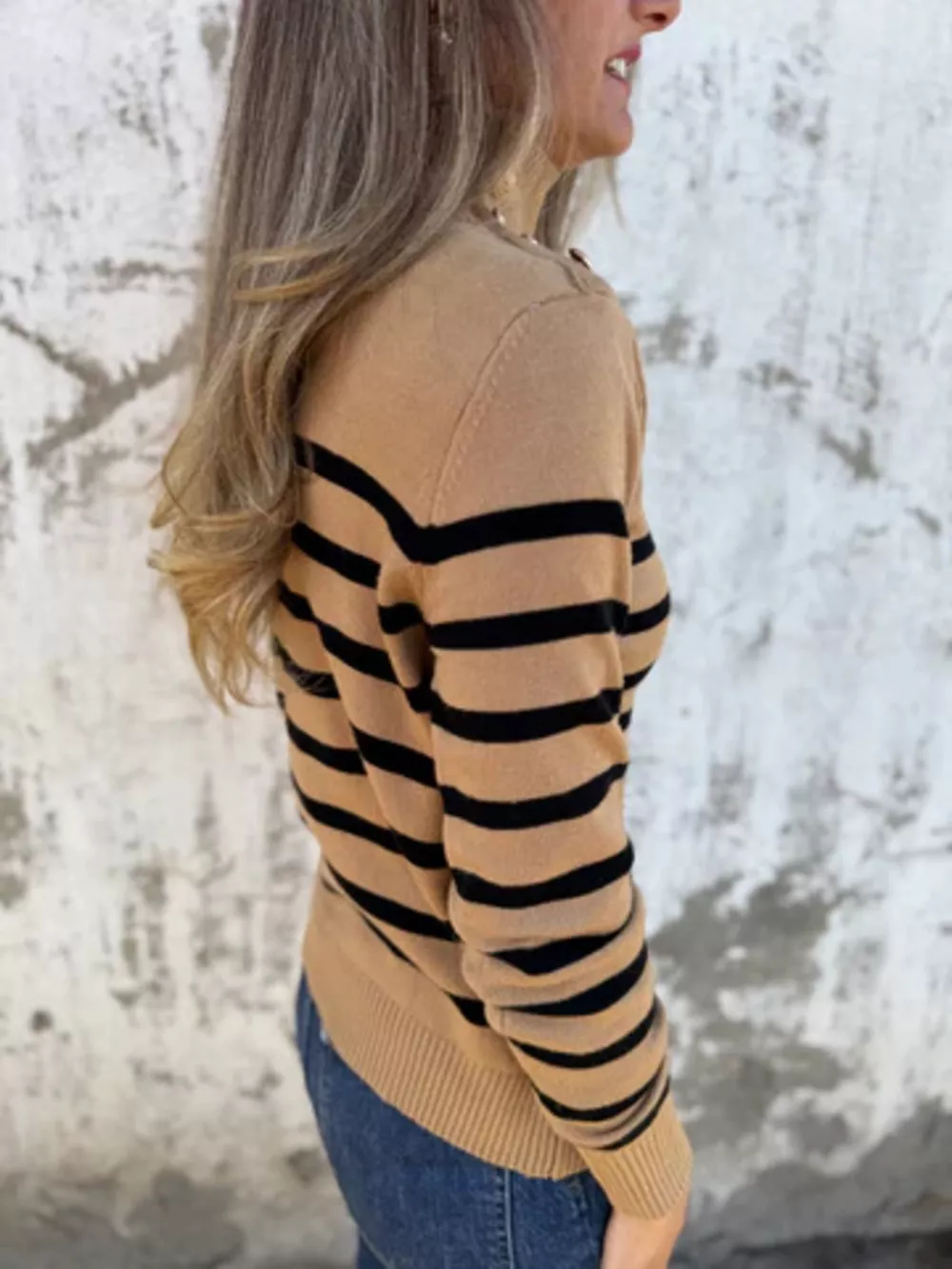 Full Size Striped Turtleneck Long Sleeve Sweater Plus Size, image 7