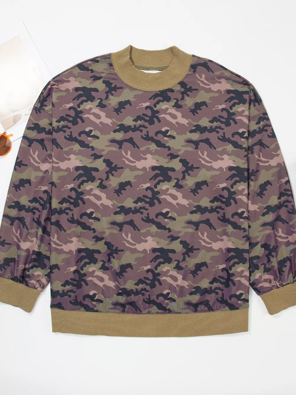 Plus Size Camouflage Print Long Sleeve Oversized Shift Sweatshirt, image 3