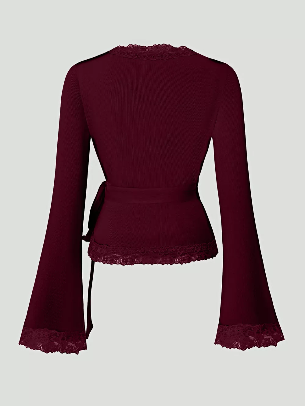 Lace Trim Flare Sleeve Blouse, image 12