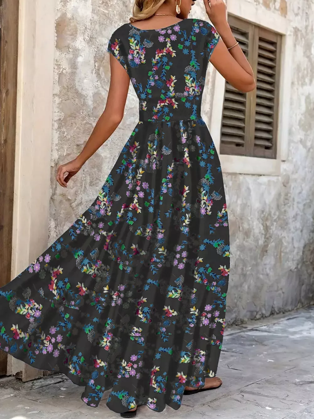 Plus Size Floral V-Neck Cap Sleeve Maxi Dress, image 8
