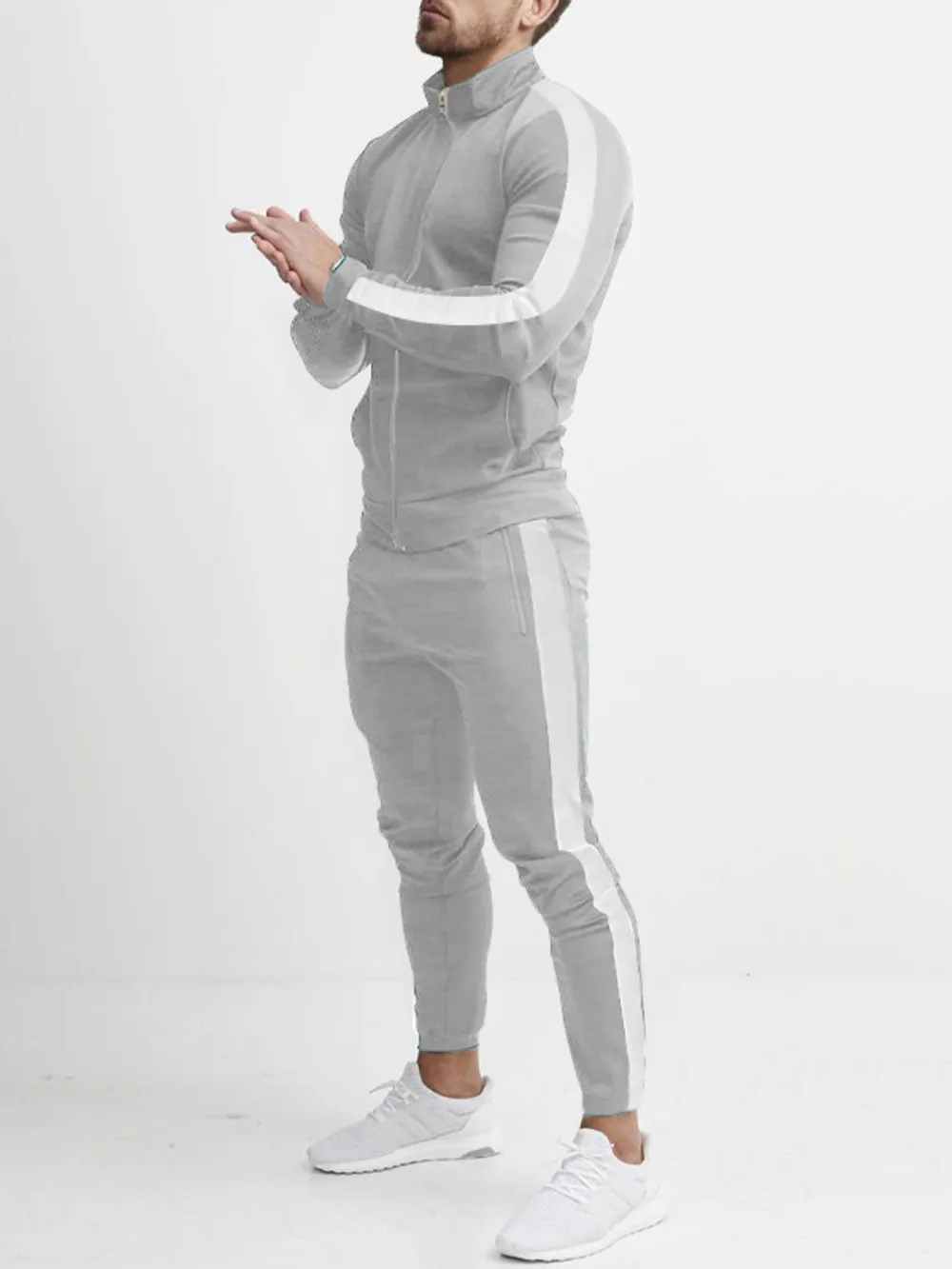 Men's Full Size Side Stripes Zip Up Top and Pants Set Plus Size, image 4