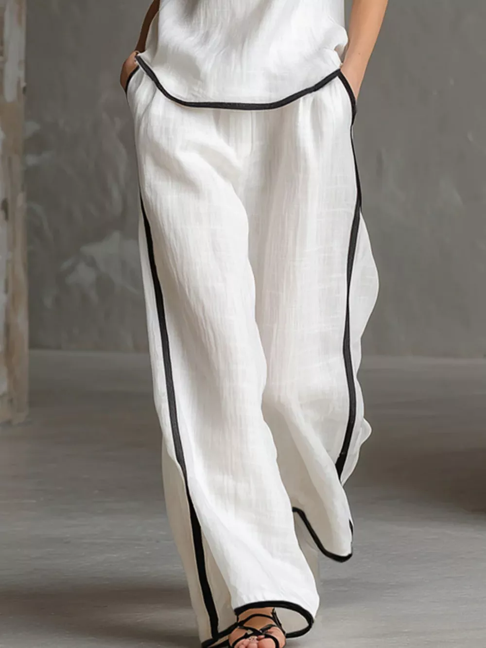 Full Size Contrast Trim Sleeveless Top and Pants Set Plus Size, image 2