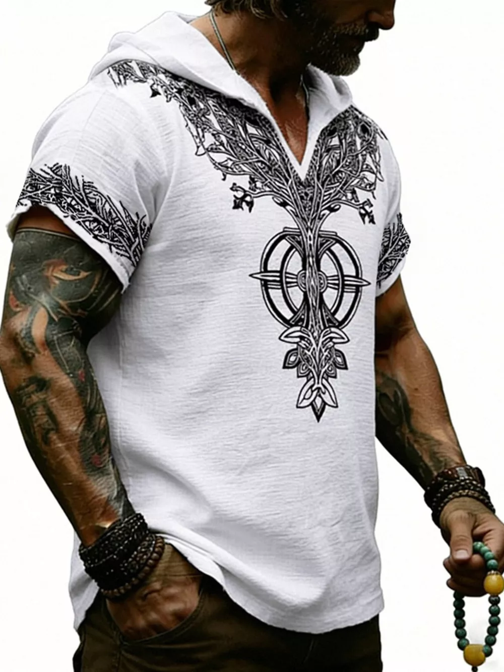Men's Full Size Printed Hooded Short Sleeve Top Plus Size, image 18