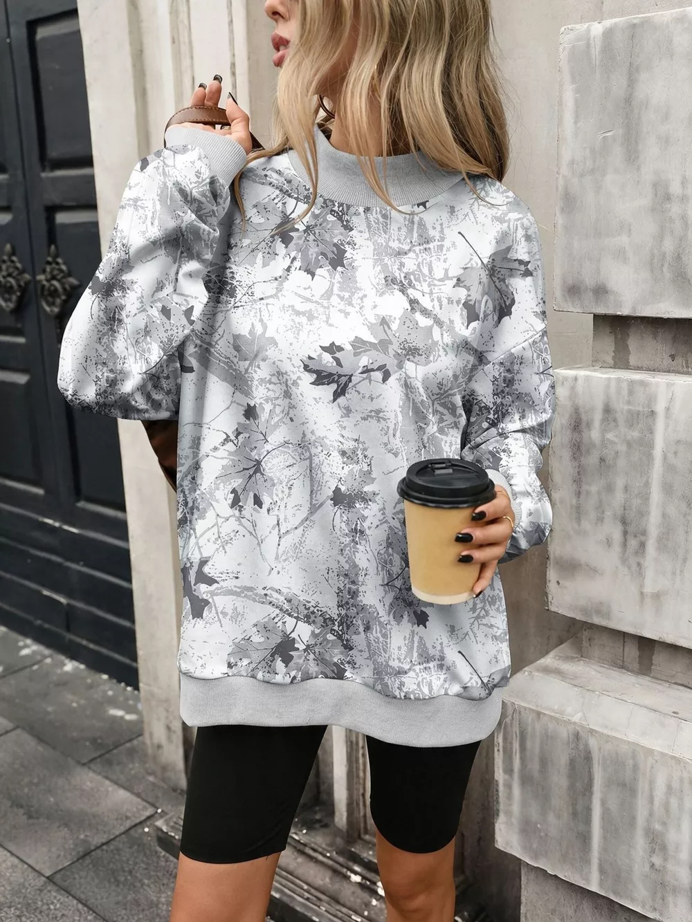 Camouflage Print Mock Neck Sweatshirt, image 9