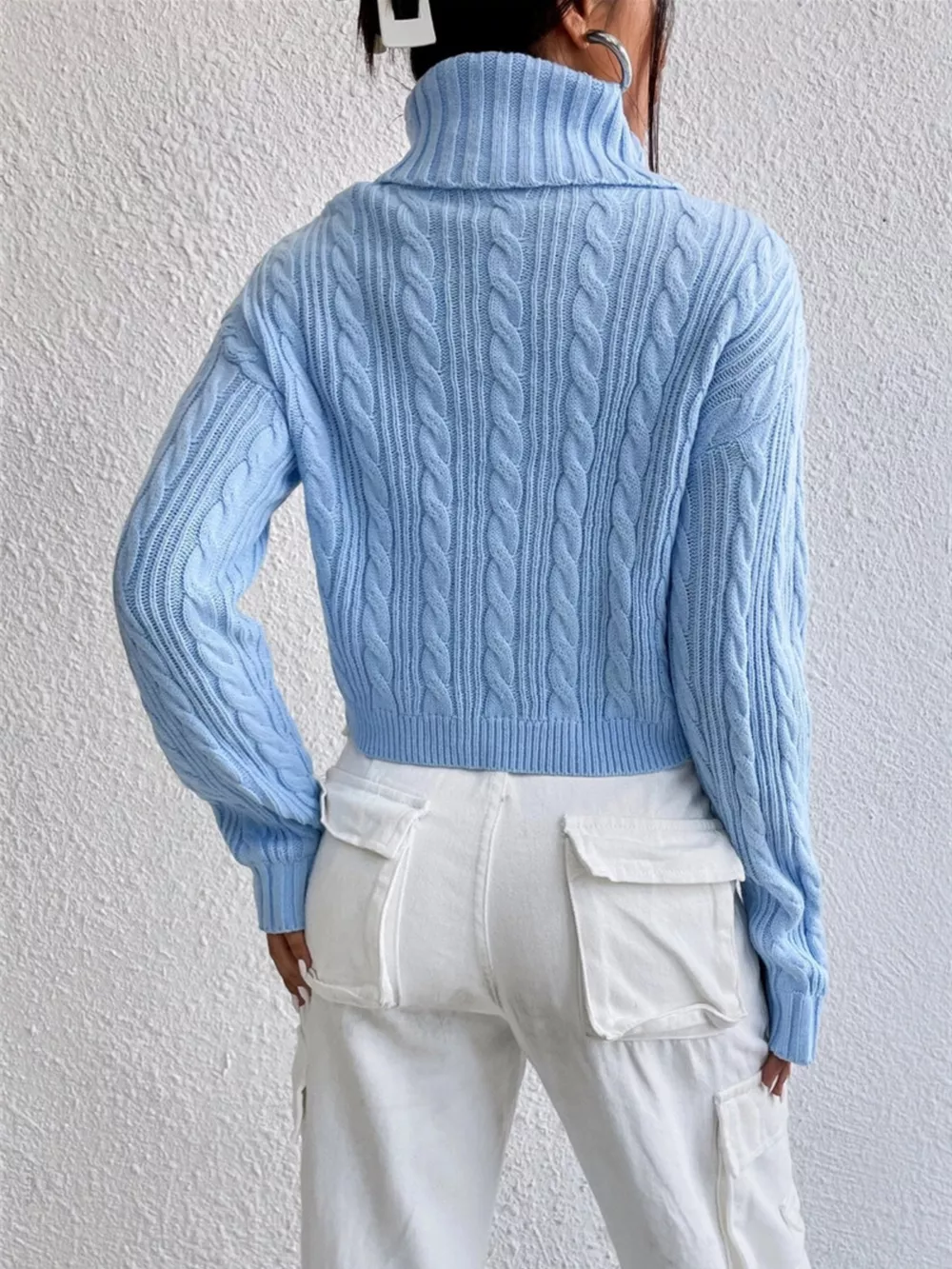 Cable-Knit Turtleneck Long Sleeve Sweater, image 4