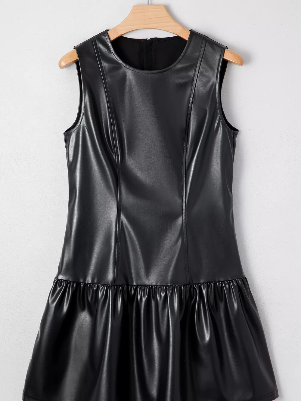 Faux Leather Ruffle Hem Sleeveless Mini Dress, image 5