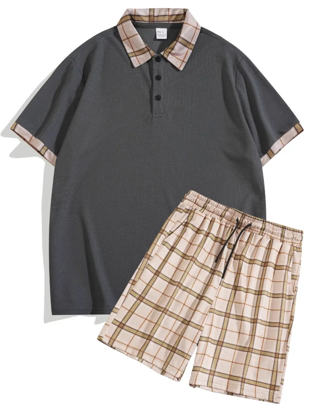 Men's Full Size Classic Plaid Collar Polo and Shorts Set Plus Size, image 9