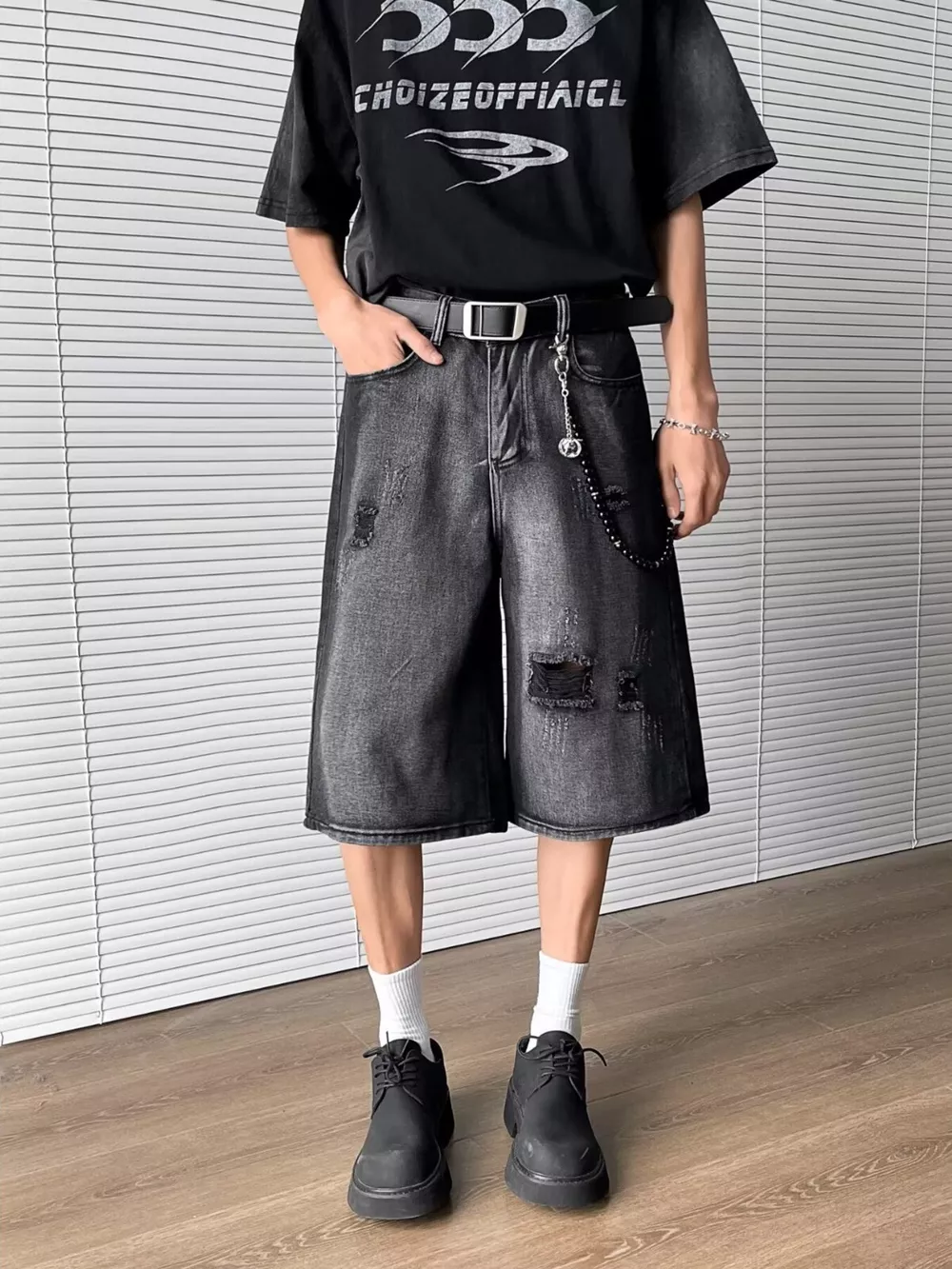 Men's Full Size Distressed Wide Leg Denim Shorts Plus Size, image 3