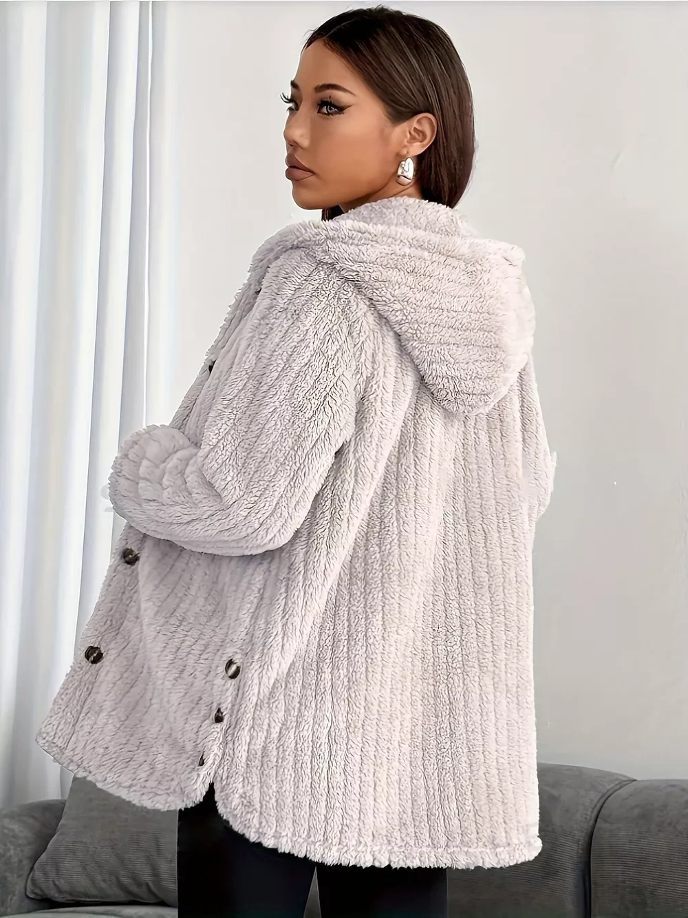 Cozy Oversized Hooded Button-Up Jacket, image 2