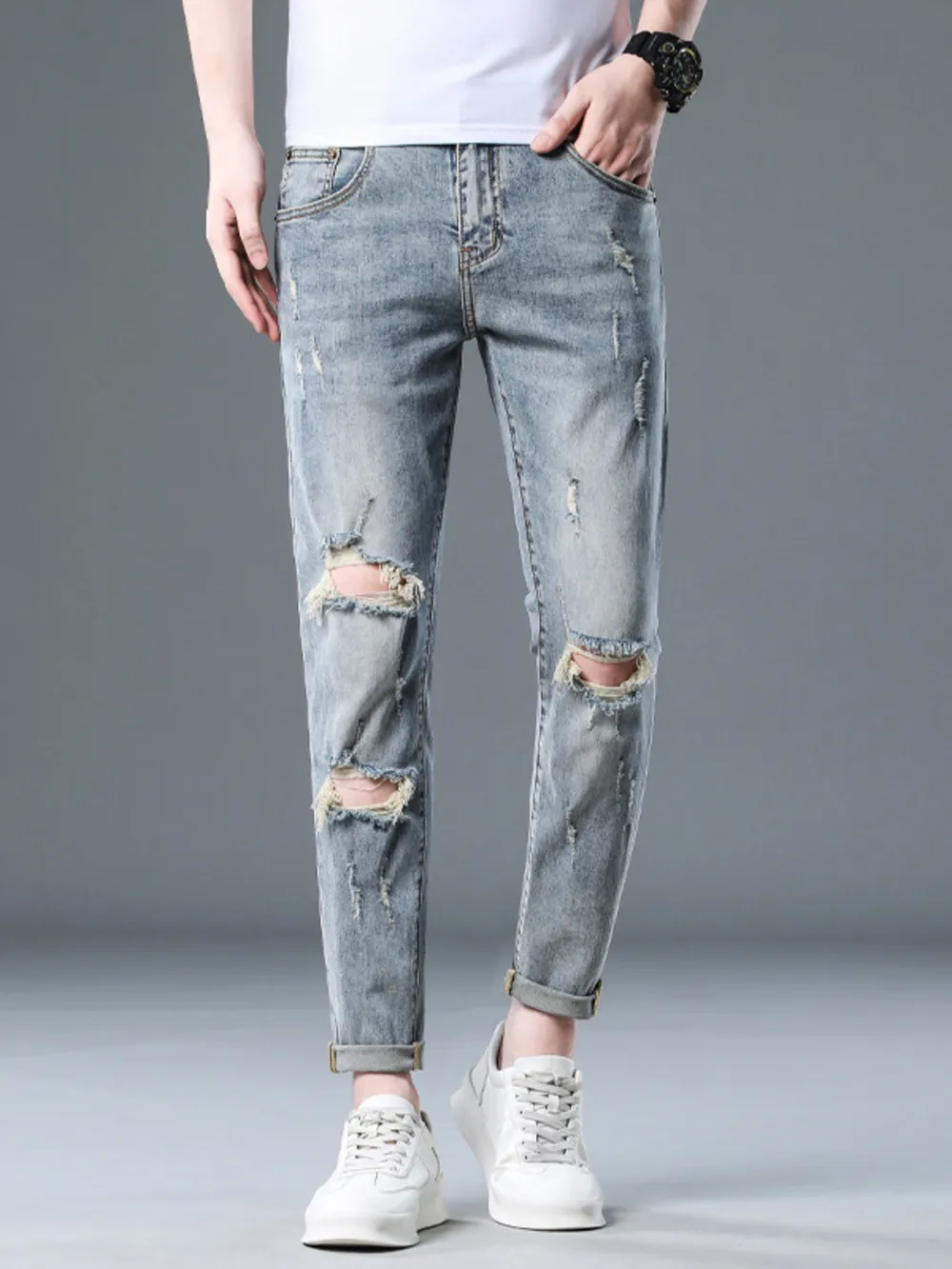 Men's Plus Size Distressed Slim Fit Jeans