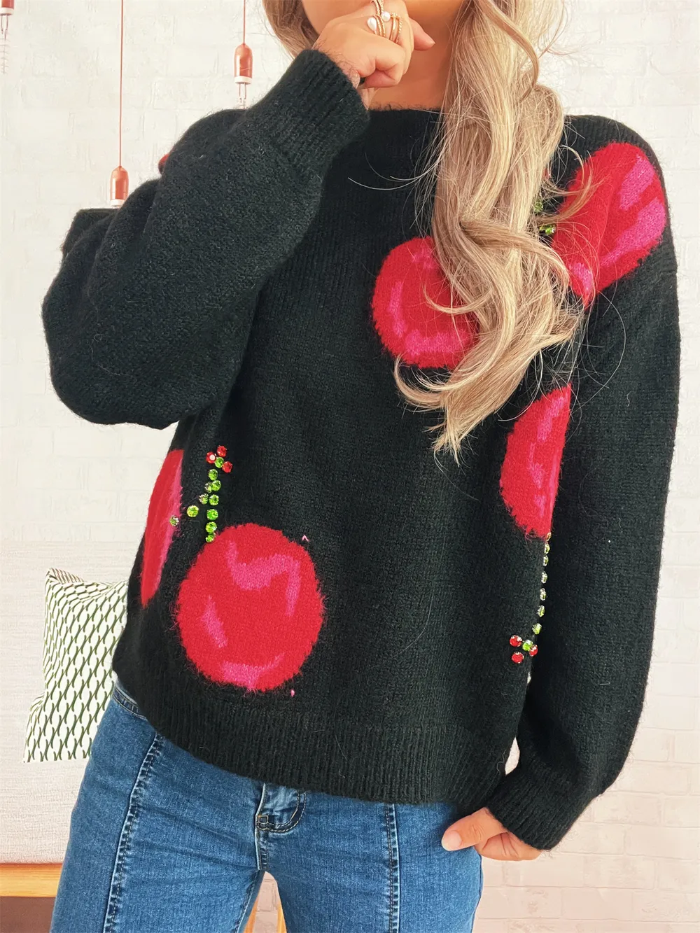 Contrast Cherry Round Neck Sweater, image 7