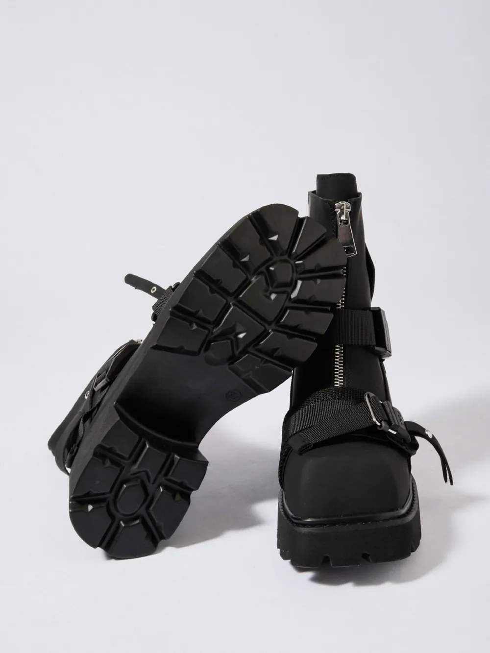 Chunky Platform Boots with Buckle Straps and Front Zip, image 3