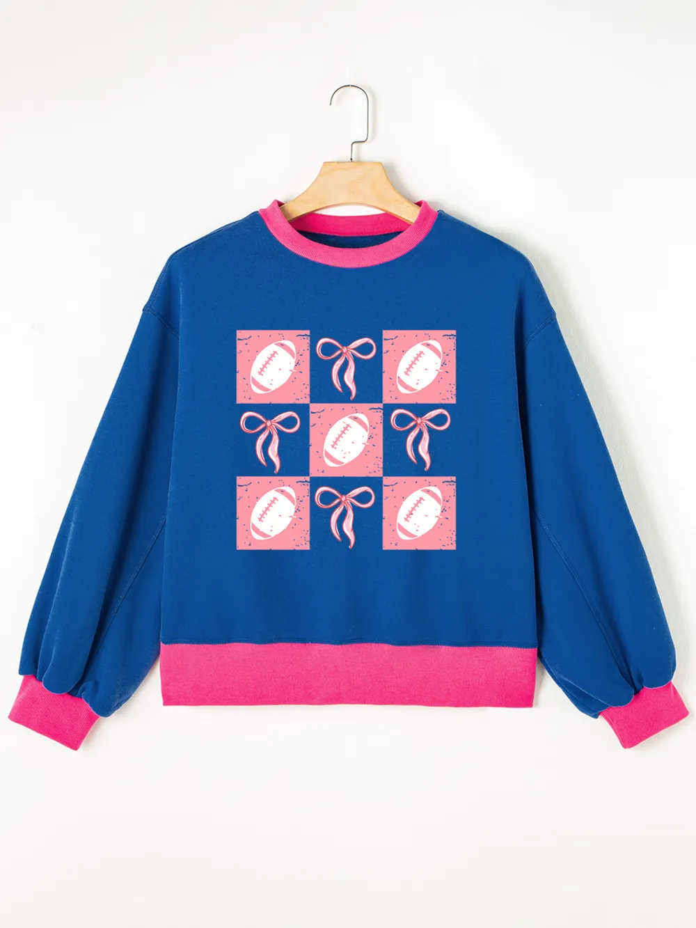 Bowknot Graphic Game Day Contrast Trim Drop Shoulder Casual Sweatshirt, image 5