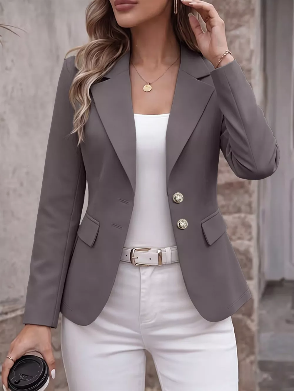 Full Size Lapel Collar Long Sleeve Blazer Plus Size, image 5
