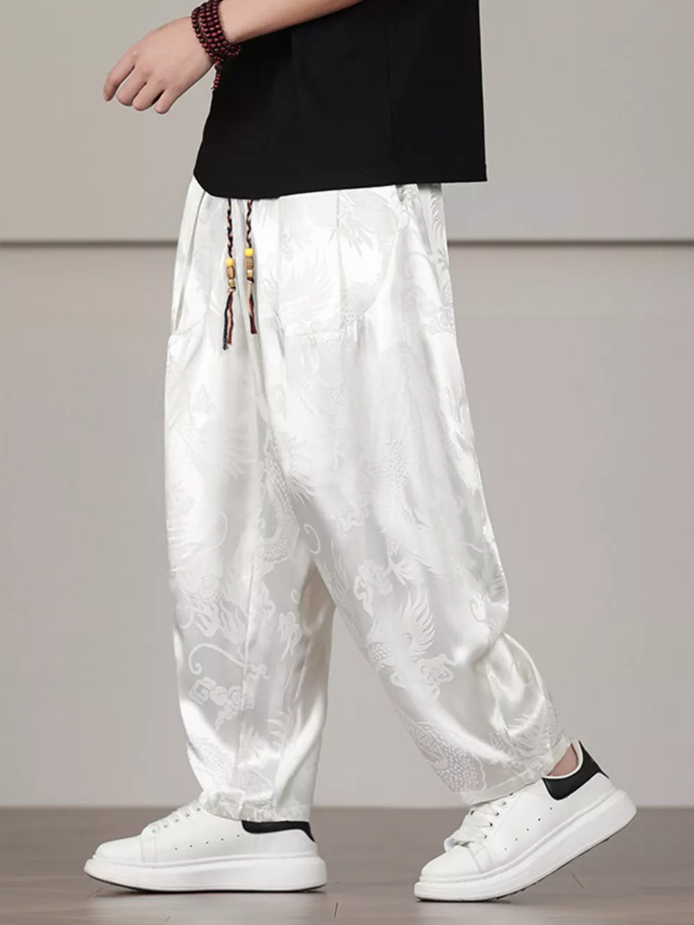 Men's Plus Size Dragon Pattern Harem Pants, image 6