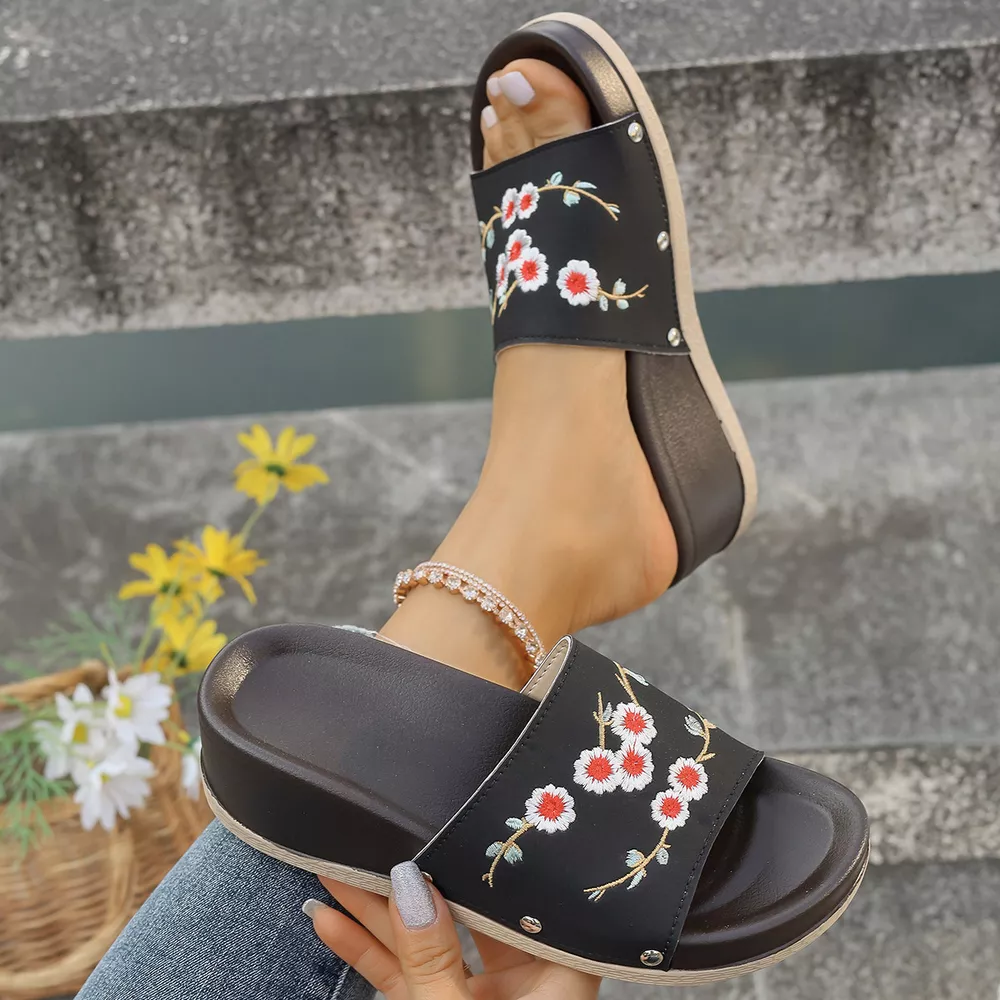 Floral Embroidered Wedge Sandals, image 21