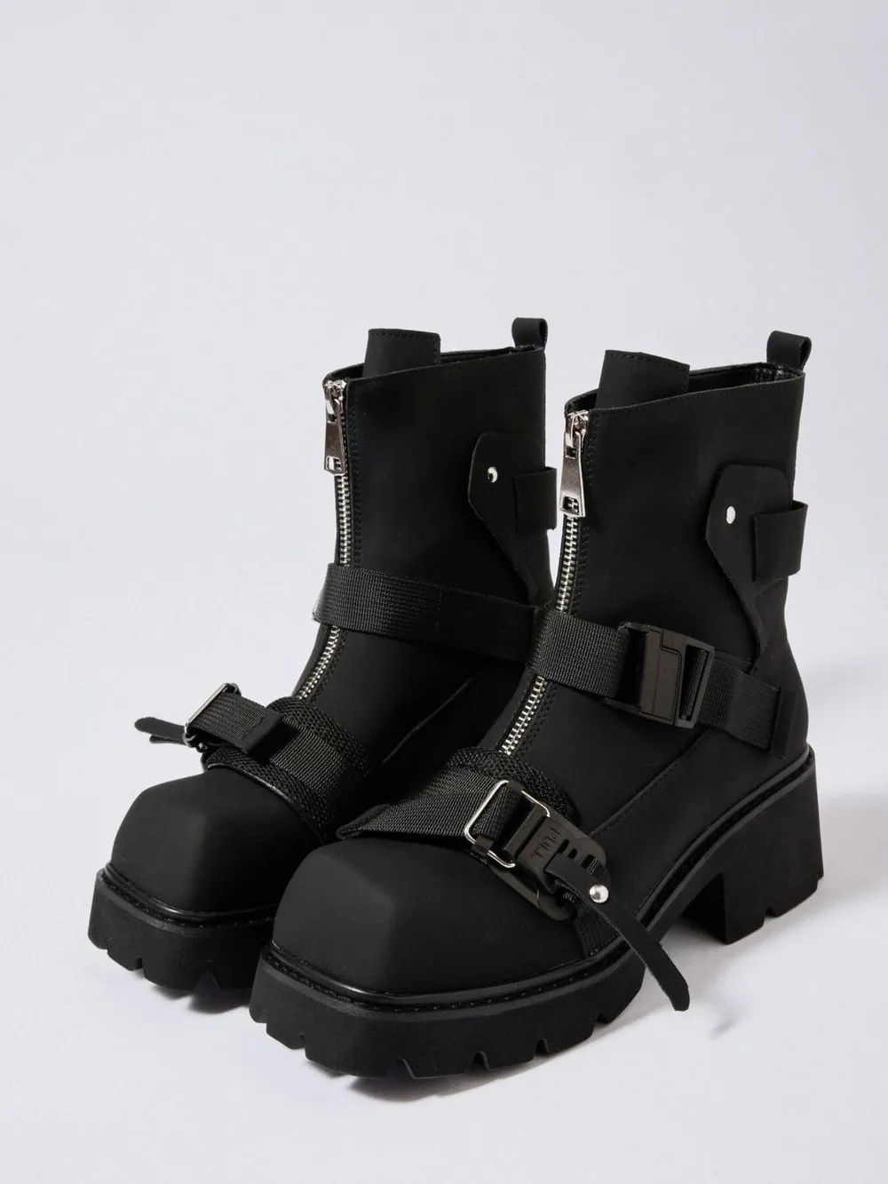 Chunky Platform Boots with Buckle Straps and Front Zip, image 2