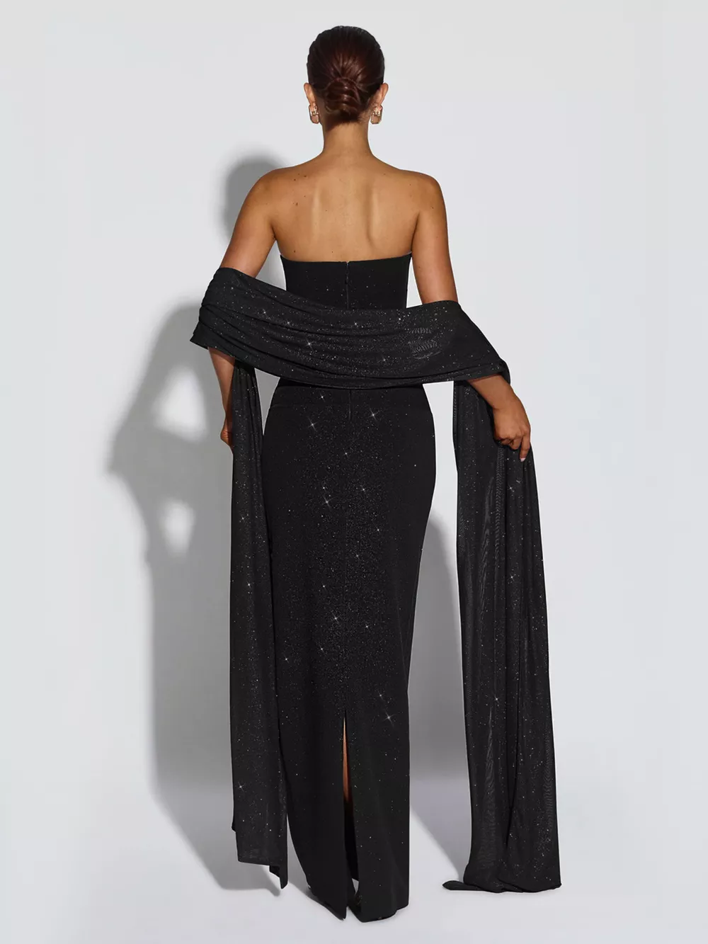 Slit Glitter Tube Maxi Dress with Scarf, image 3