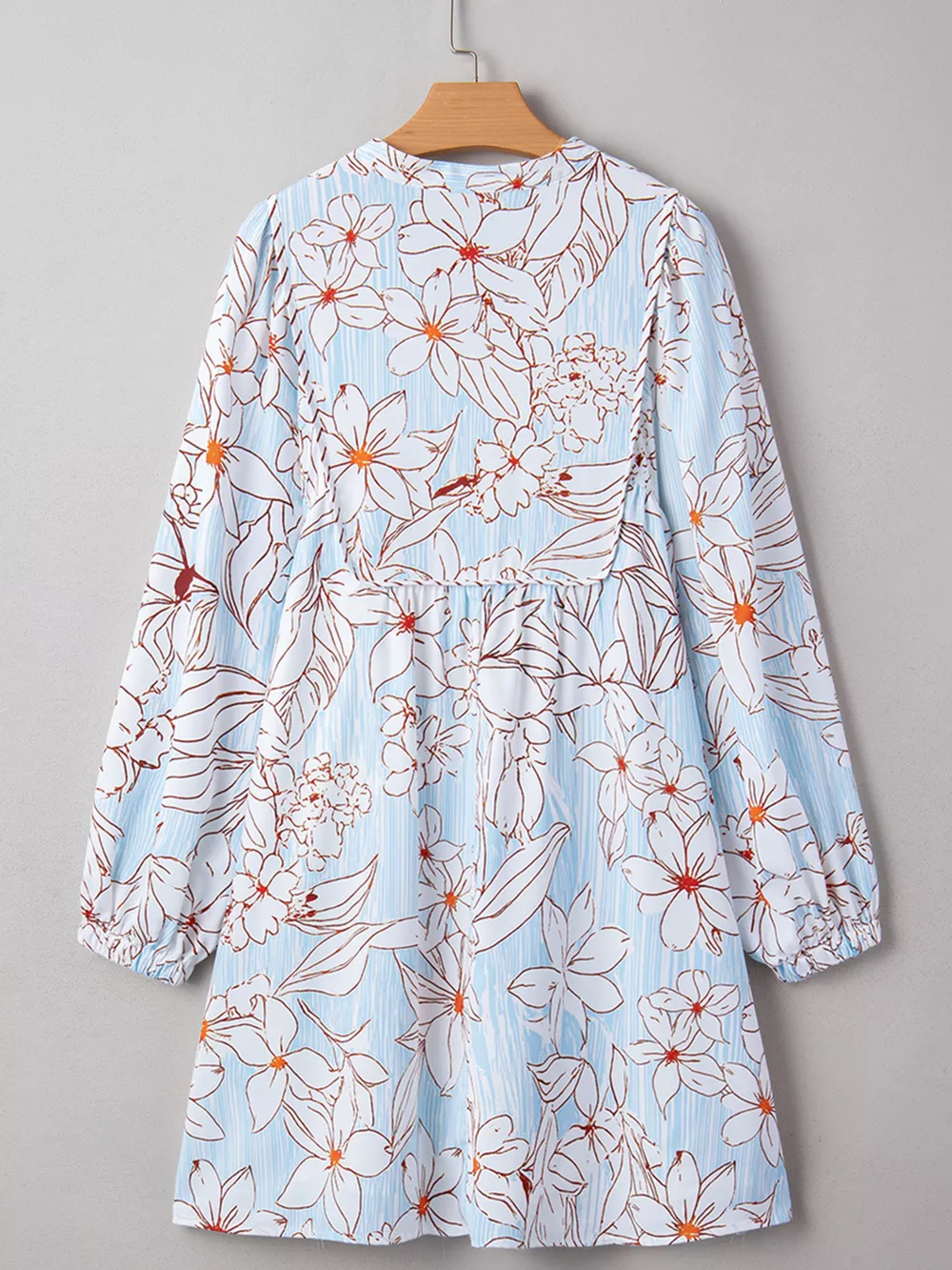Floral Print Tie Neck Long Sleeve Mini Dress, image 8