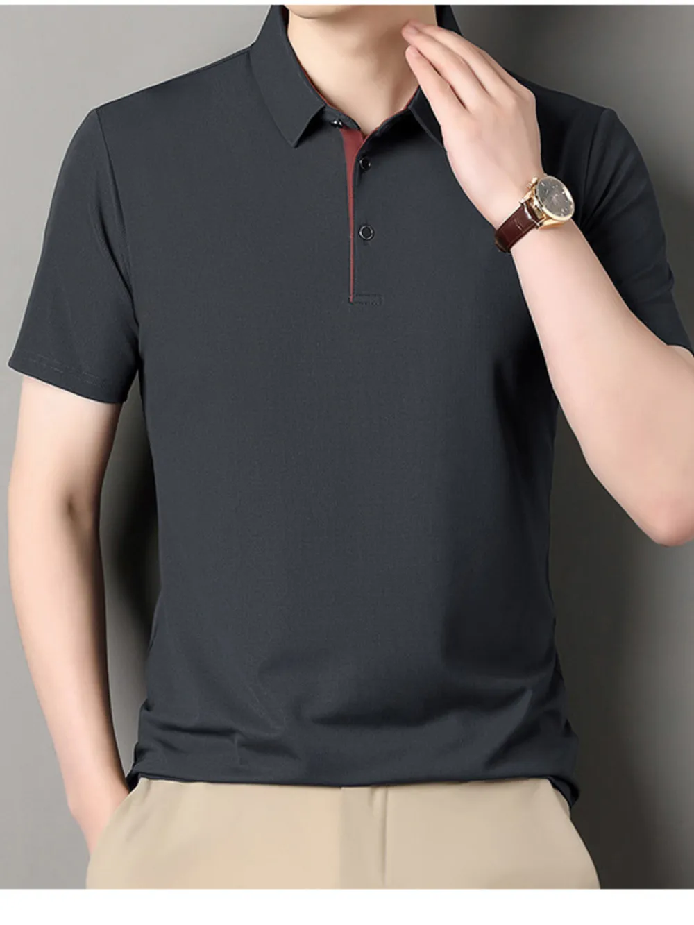 Men's Plus Size Button Detail Short Sleeve Polo, image 3