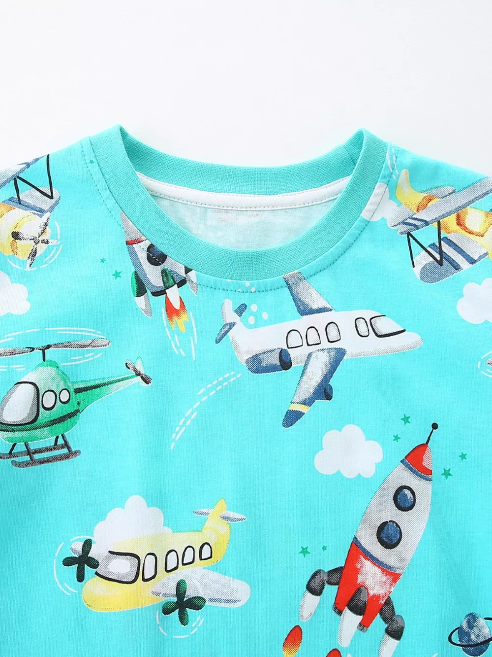 Children's Airplane & Rocket Print Crew Neck Short Sleeve T-Shirt, image 2