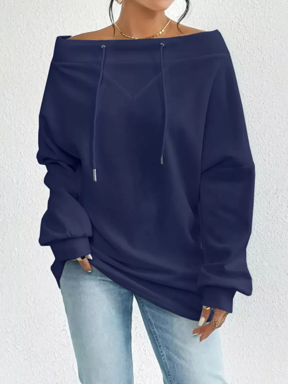 Full Size Off-Shoulder Drawstring Long Sleeve Top Plus Size, image 19