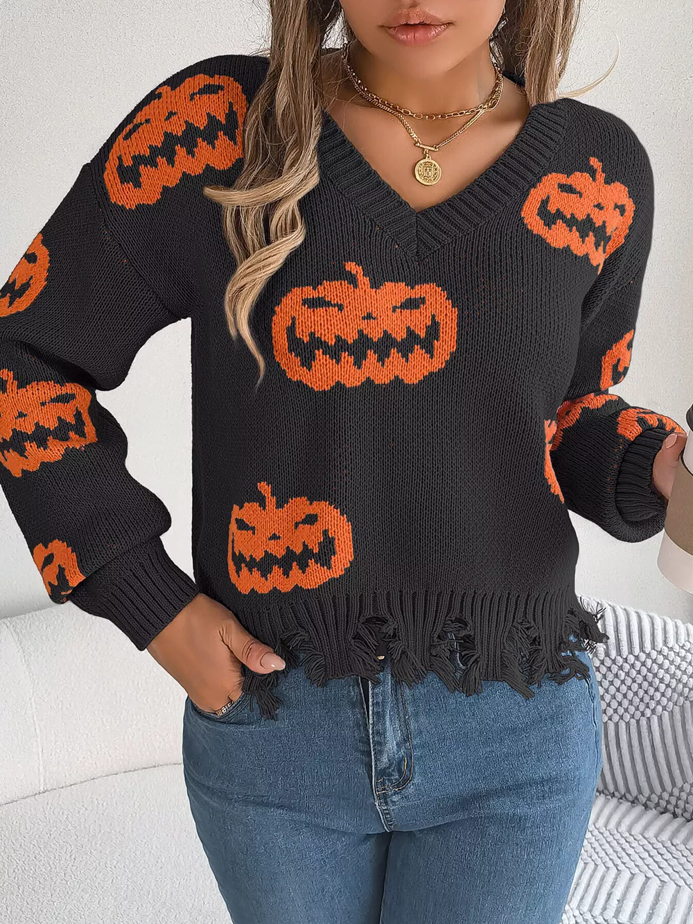 Pumpkin Distressed Hem Sweater, image 13