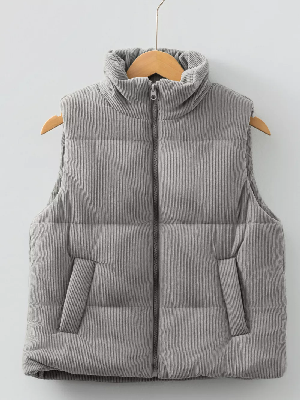 Corduroy Stand Neck Zipped Puffer Vest, image 14